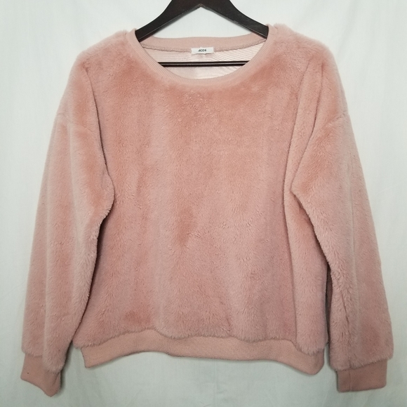 Pink rose faux fur fuzzy crewneck sweater M - Picture 2 of 6